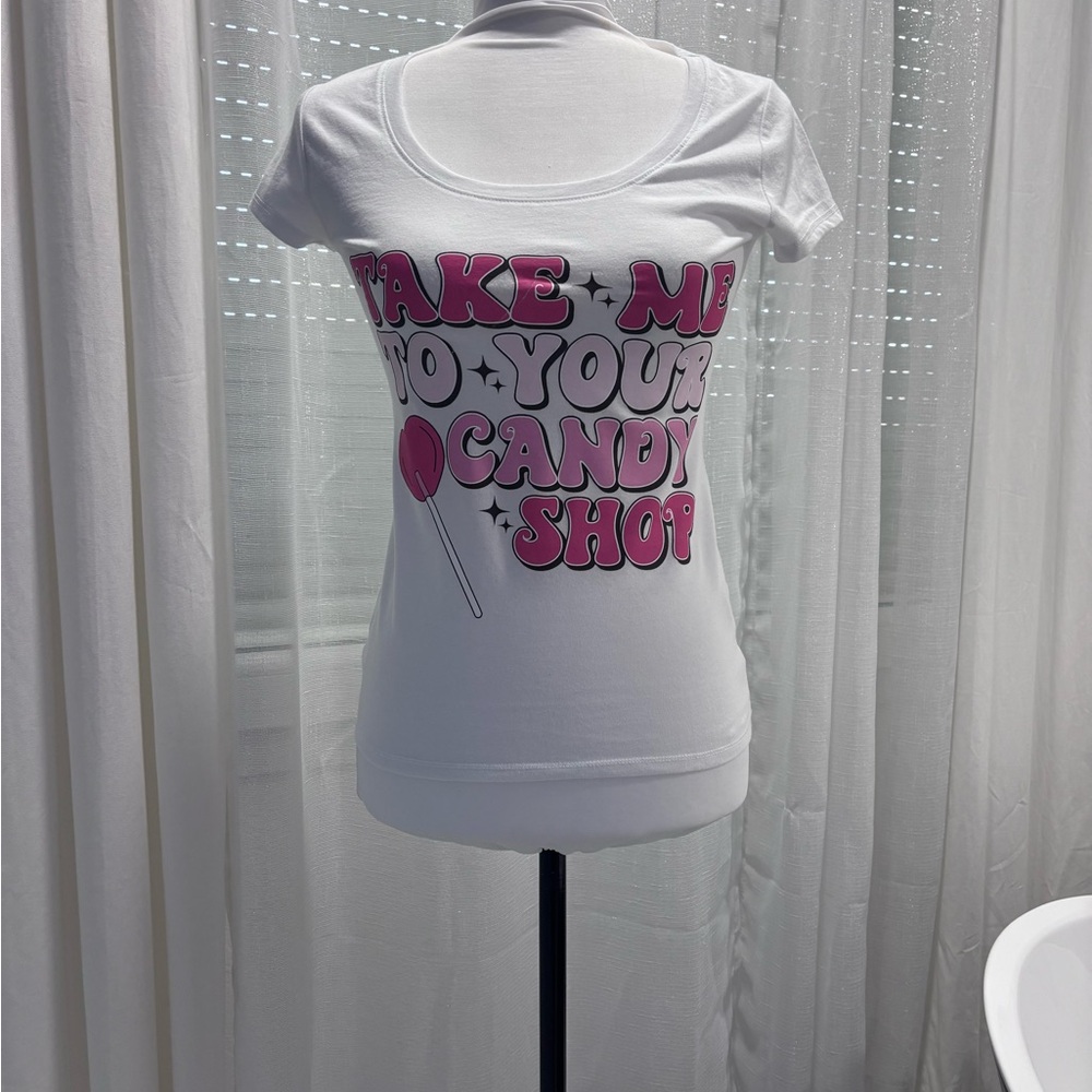 White Tee with Pink Graphic